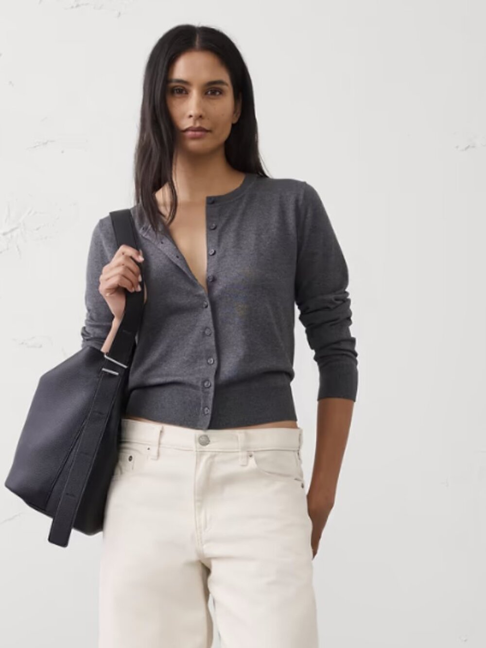 Banana Republic Size Medium Charcoal Gray Forever Sweater V-Neck Button Cardigan